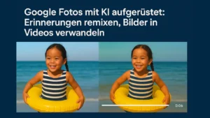 Vergleich zwischen einem normalen Foto und einem KI-generierten Video in Google Fotos, neues Remix- und Foto-zu-Video-Feature 2025