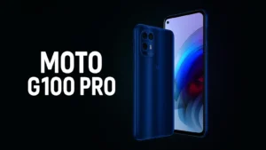 Moto G100 Pro smartphone – front and back render with branding