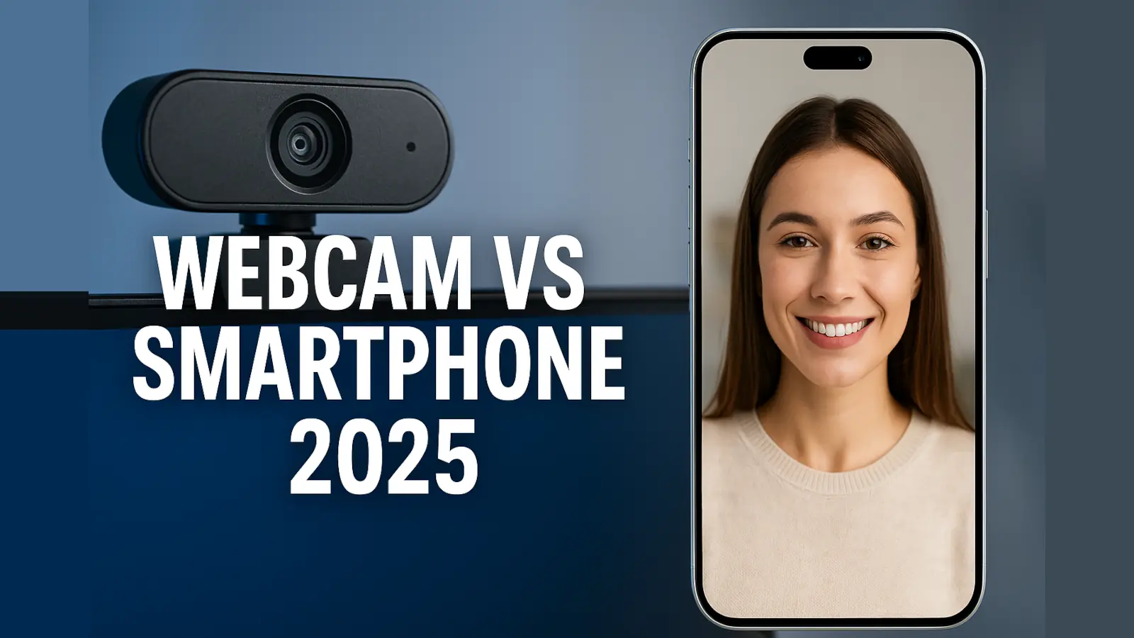 Side-by-side comparison of webcam and smartphone camera quality in 2025