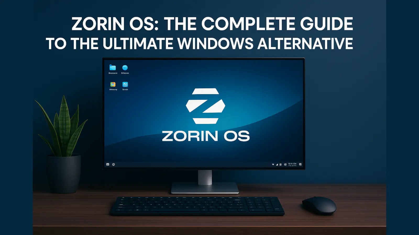 Modern desktop with Zorin OS interface representing an alternative to Windows.
